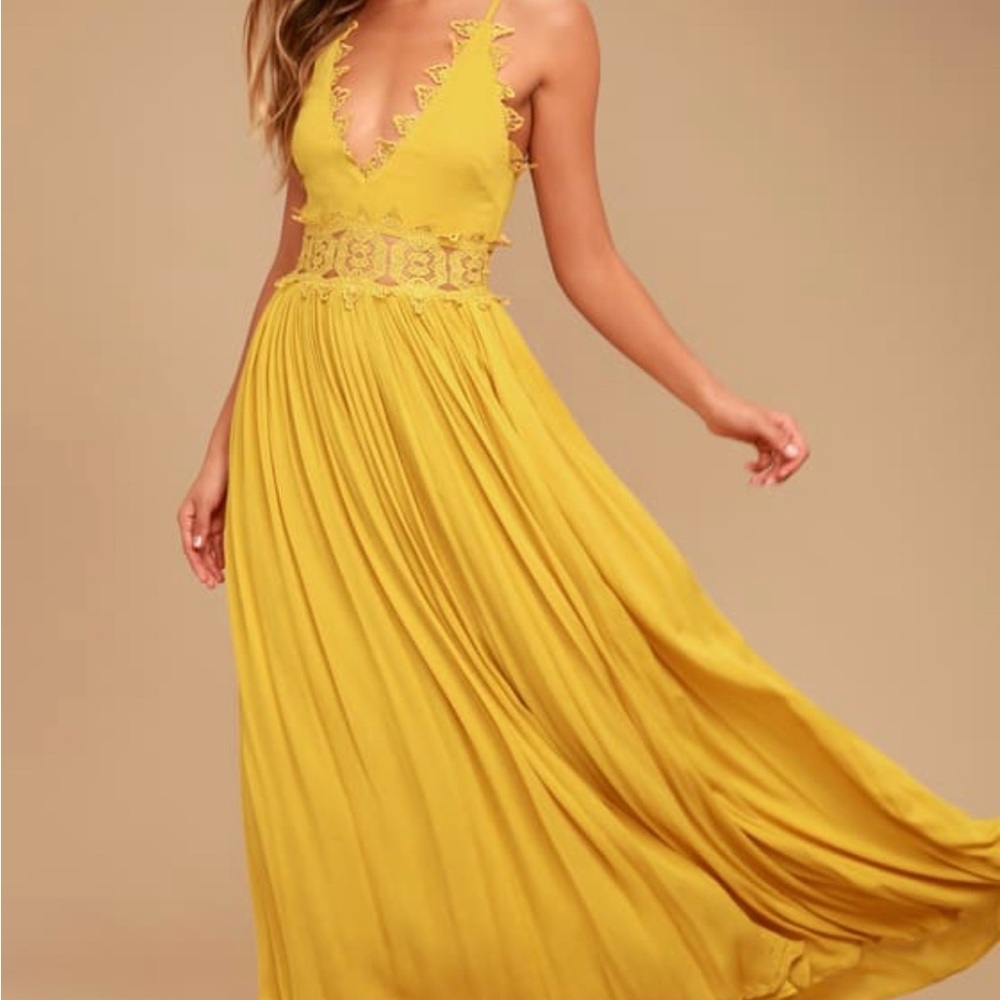 This Is Love Mustard Yellow Lace Maxi
